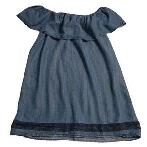 Chelsea & Theodore Denim Off the Shoulder‎ Ruffle Mini Dress Blue Size L